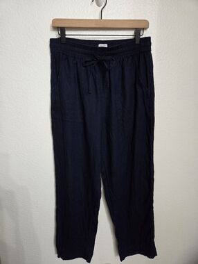 Sigrid Olsen Linen Pull On Pants Women's Size Large Navy Blue